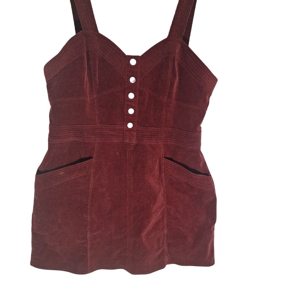 Express Overall Mini Dress L Corduroy Velvet Fitted Flirty Romantic Burgandy Red